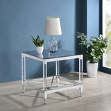 Lindley Square End Table With Acrylic Legs And Tempered Mirror Top Chrome 709727 - Ella Furniture