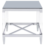 Lindley Square End Table With Acrylic Legs And Tempered Mirror Top Chrome 709727 - Ella Furniture