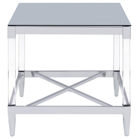 Lindley Square End Table With Acrylic Legs And Tempered Mirror Top Chrome 709727 - Ella Furniture