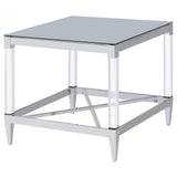 Lindley Square End Table With Acrylic Legs And Tempered Mirror Top Chrome 709727 - Ella Furniture