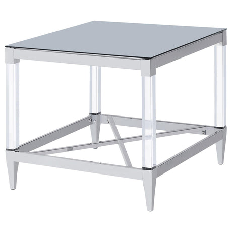 Lindley Square End Table With Acrylic Legs And Tempered Mirror Top Chrome 709727 - Ella Furniture