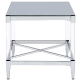Lindley Square End Table With Acrylic Legs And Tempered Mirror Top Chrome 709727 - Ella Furniture