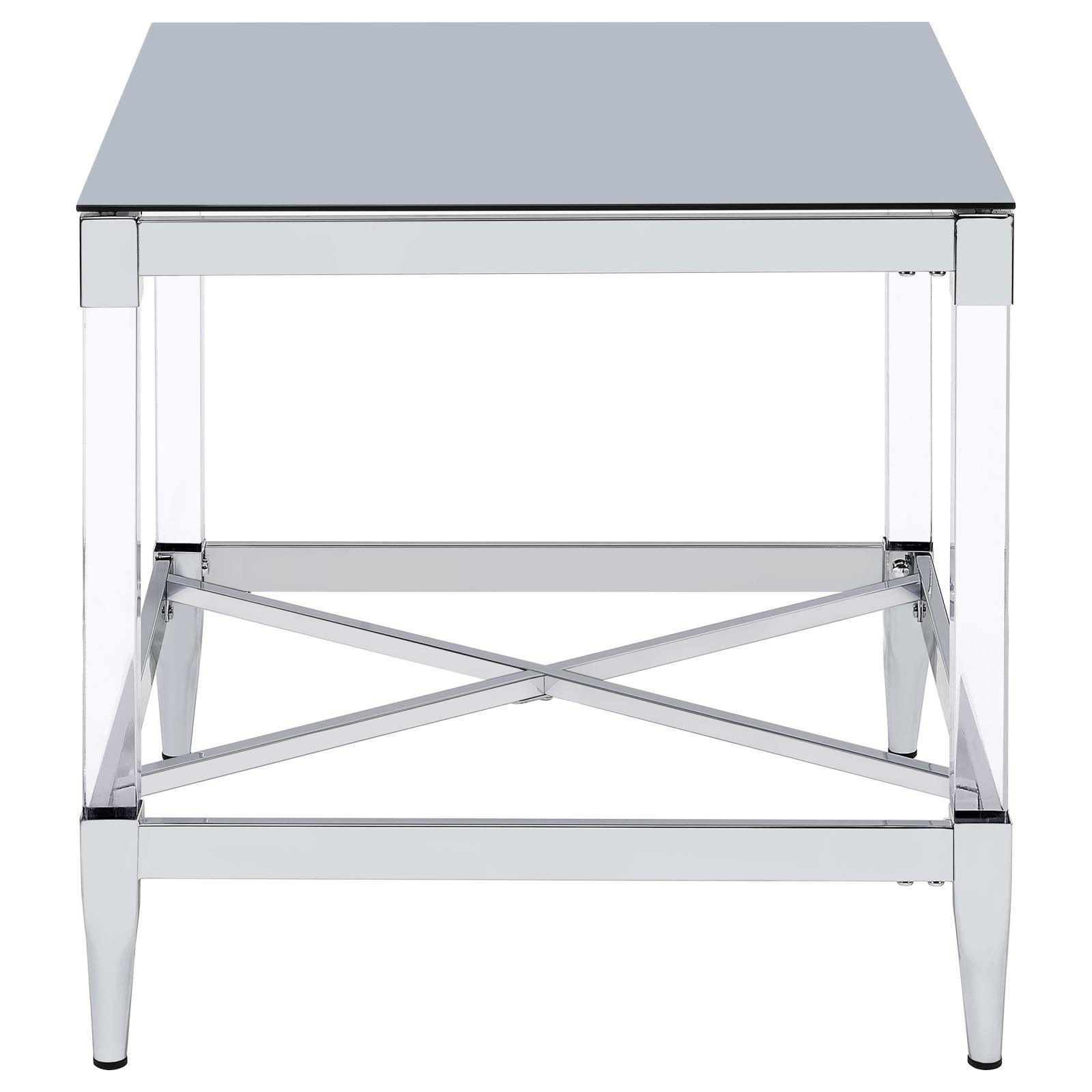 Lindley Square End Table With Acrylic Legs And Tempered Mirror Top Chrome 709727 - Ella Furniture