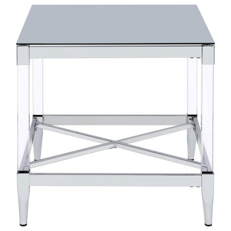 Lindley Square End Table With Acrylic Legs And Tempered Mirror Top Chrome 709727 - Ella Furniture