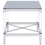 Lindley Square End Table With Acrylic Legs And Tempered Mirror Top Chrome 709727 - Ella Furniture