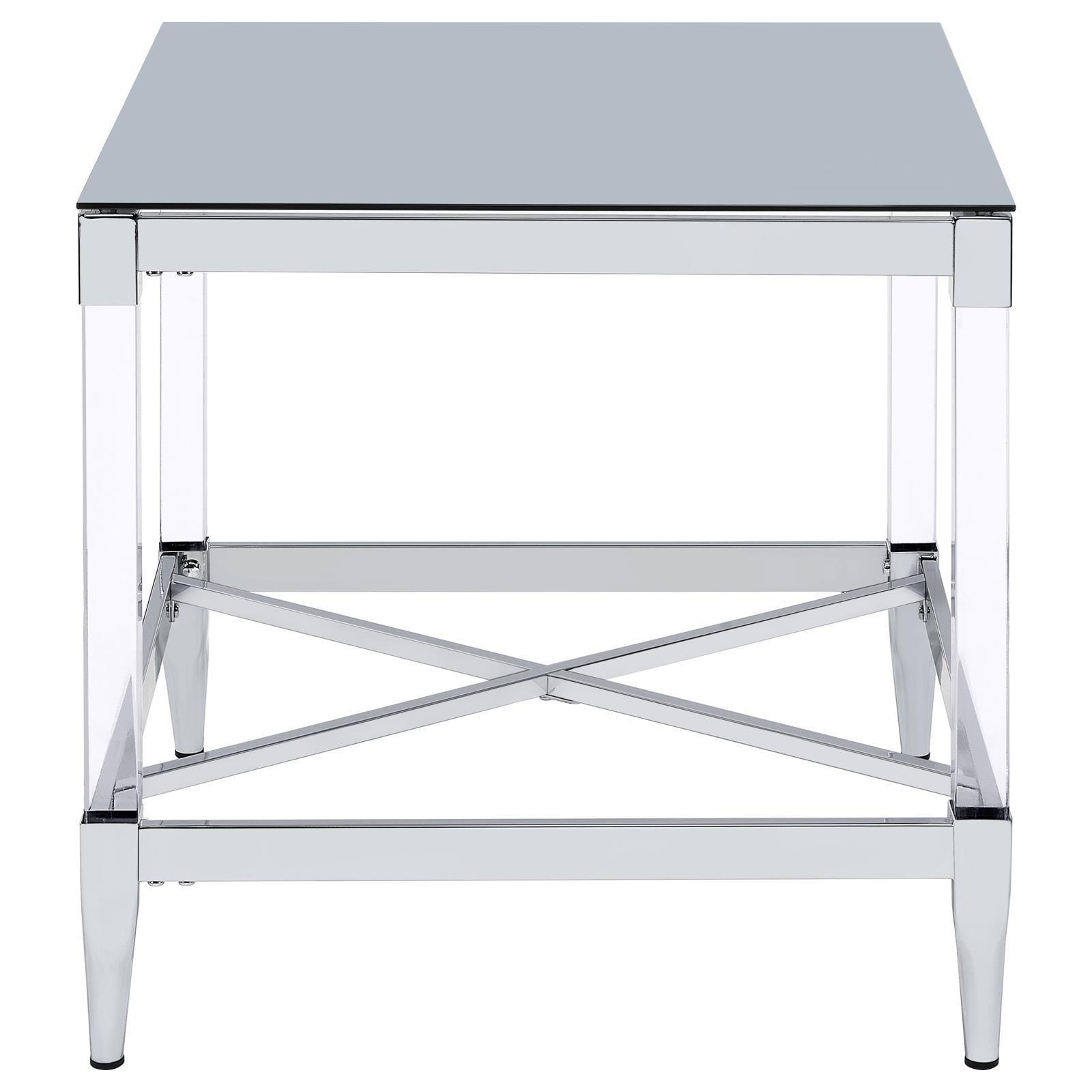 Lindley Square End Table With Acrylic Legs And Tempered Mirror Top Chrome 709727 - Ella Furniture