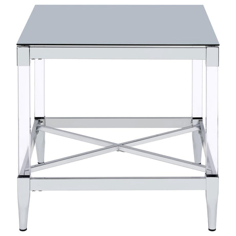 Lindley Square End Table With Acrylic Legs And Tempered Mirror Top Chrome 709727 - Ella Furniture