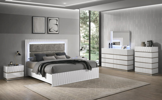 Lisbon White Contemporary Bedroom Set with Cool LED from Ella Furniture
