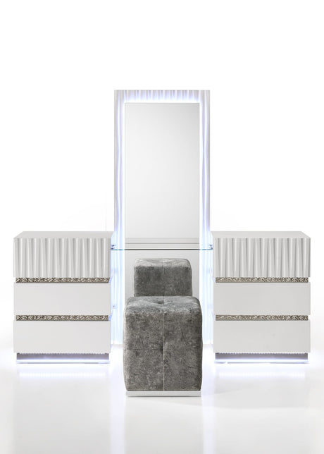 Lisbon White Contemporary Bedroom Set with Cool LED view 4