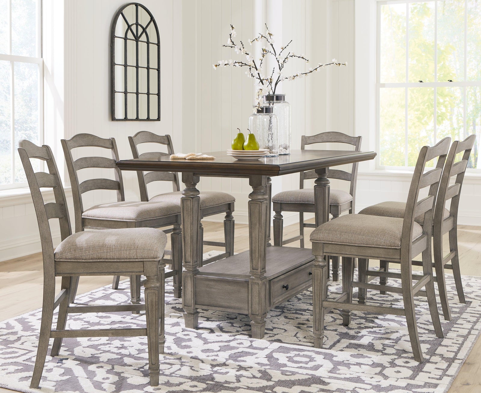 Lodenbay Antique Gray Counter Height Dining Table And 6 Barstools - Ella Furniture