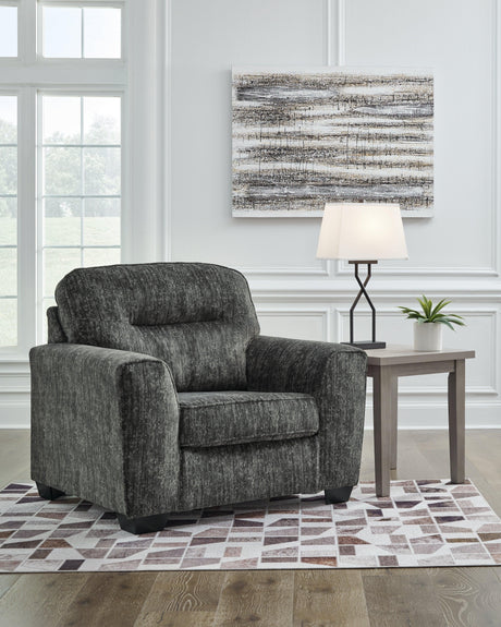 Lonoke Gunmetal Chair And Ottoman - Ella Furniture
