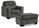 Lonoke Gunmetal Chair And Ottoman - Ella Furniture