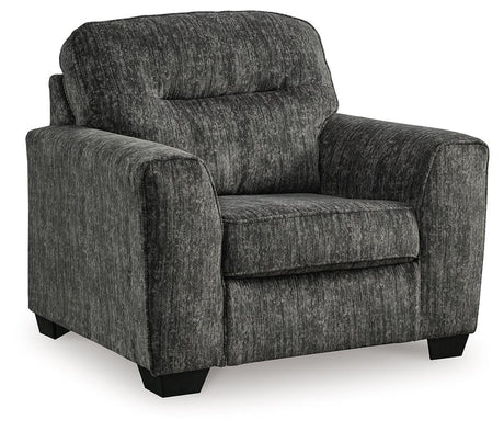 Lonoke Gunmetal Chair And Ottoman - Ella Furniture
