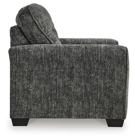 Lonoke Gunmetal Chair And Ottoman - Ella Furniture