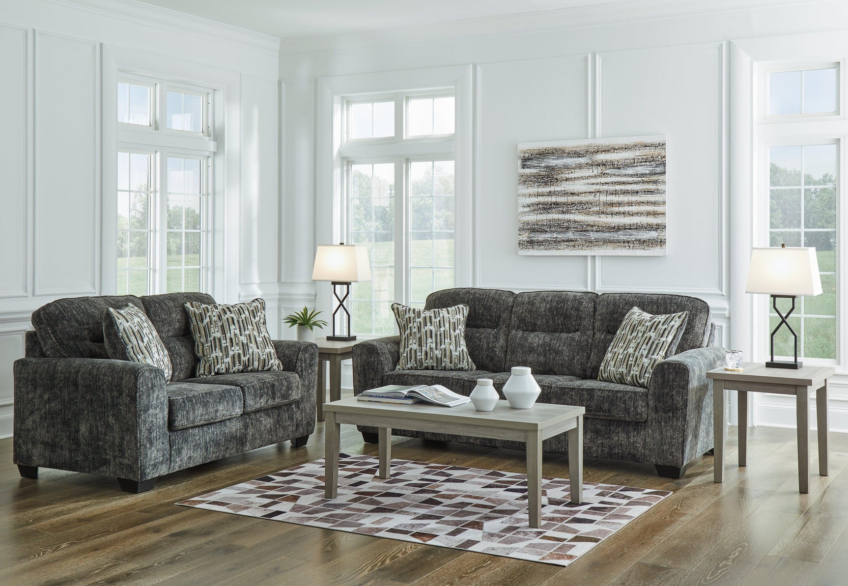Lonoke Gunmetal Sofa And Loveseat - Ella Furniture