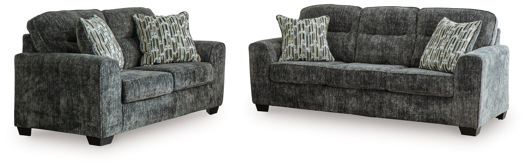 Lonoke Gunmetal Sofa And Loveseat - Ella Furniture
