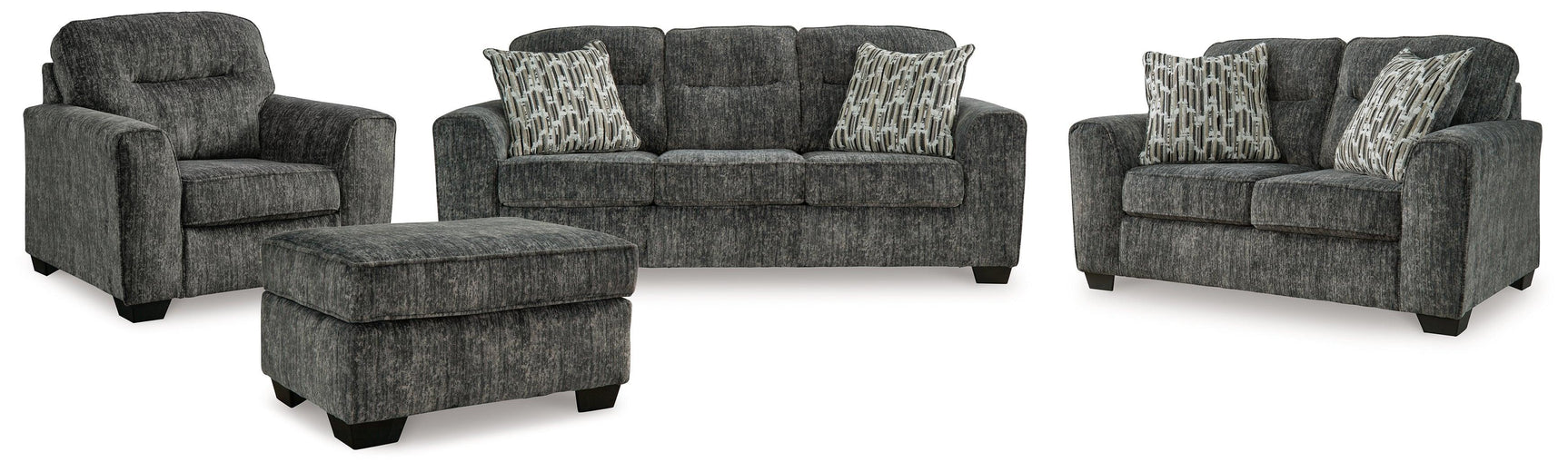 Lonoke Gunmetal Sofa, Loveseat, Chair And Ottoman - Ella Furniture