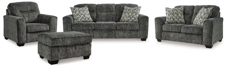 Lonoke Gunmetal Sofa, Loveseat, Chair And Ottoman - Ella Furniture