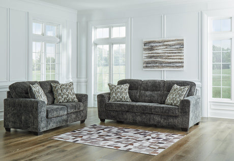 Lonoke Gunmetal Sofa, Loveseat, Chair And Ottoman - Ella Furniture
