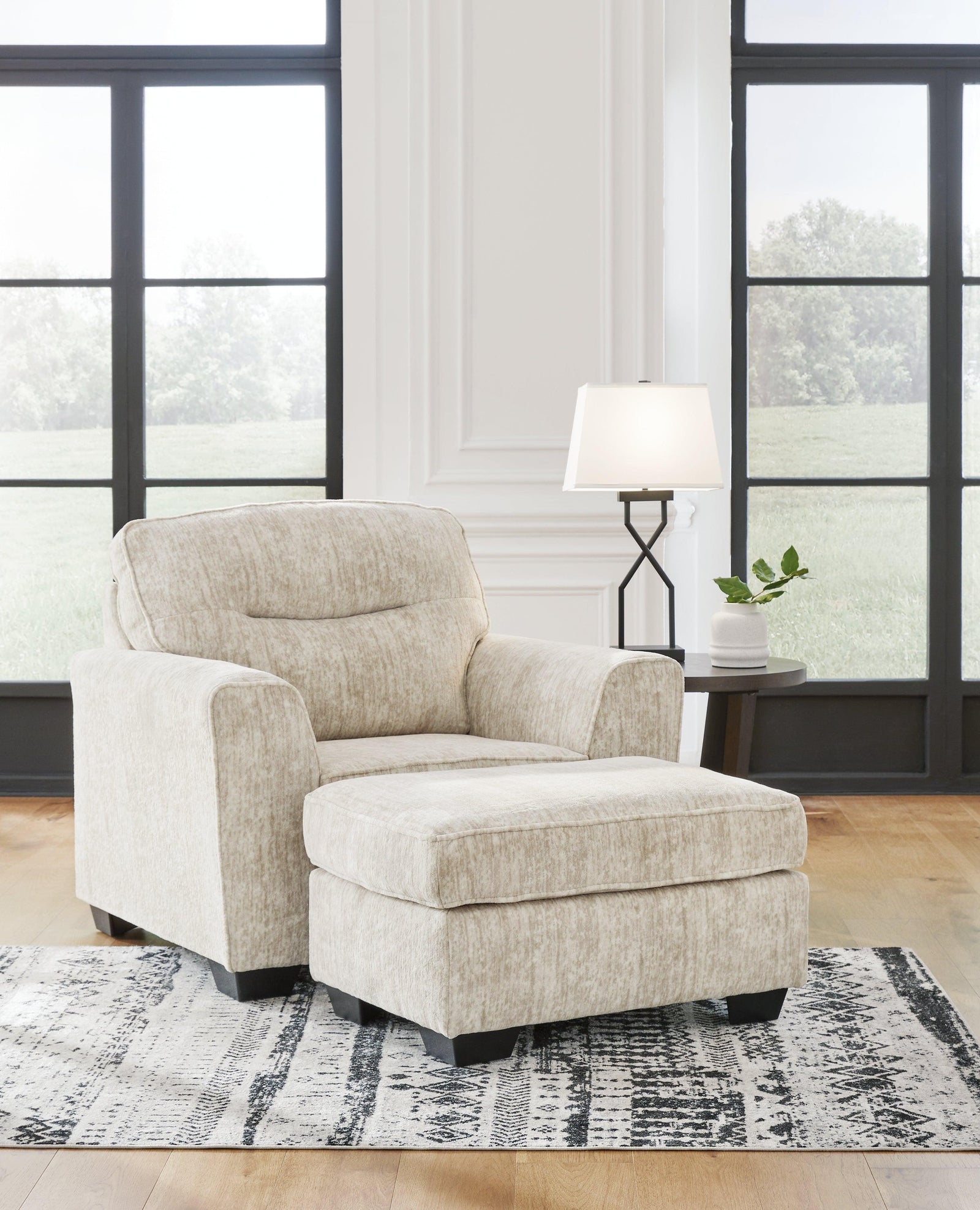 Lonoke Parchment Chair And Ottoman - Ella Furniture