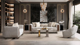Lora Sofa, Loveseat, and Chair Set with Curved Wood-Trimmed Arms from Ella Furniture