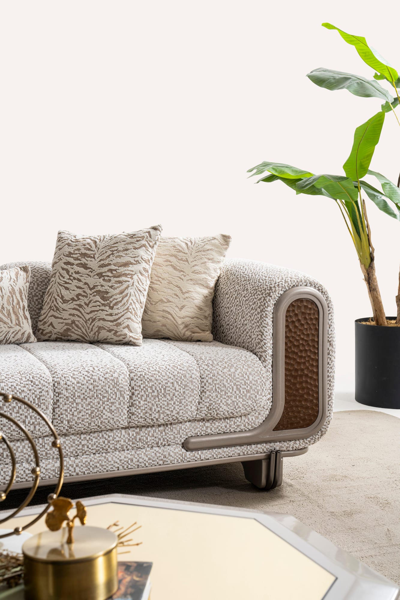 Lora Sofa, Loveseat, and Chair Set with Curved Wood-Trimmed Arms view 10