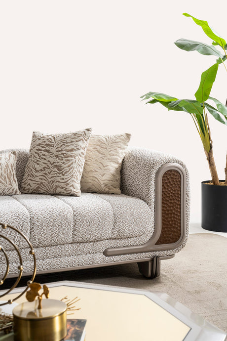 Lora Sofa, Loveseat, and Chair Set with Curved Wood-Trimmed Arms view 10