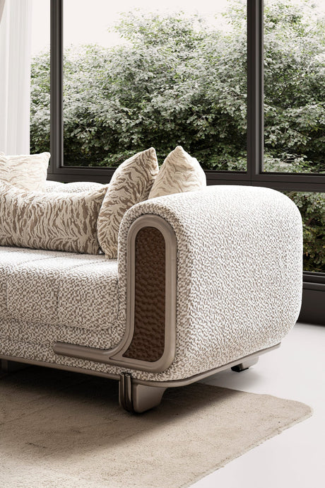 Lora Sofa, Loveseat, and Chair Set with Curved Wood-Trimmed Arms view 11