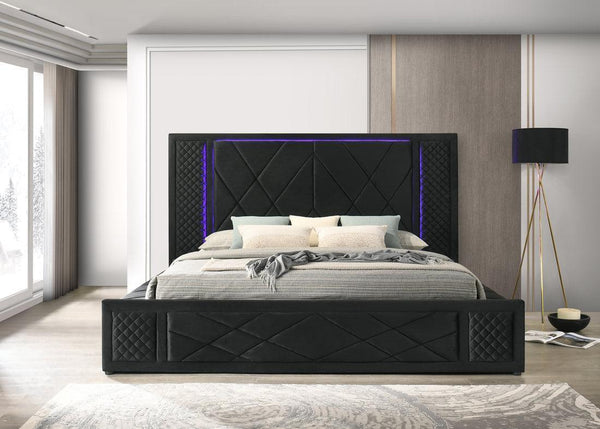Lorenzo Black Upholstered LED Platform King Bed