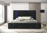 Lorenzo Black Upholstered LED Platform Queen Bed