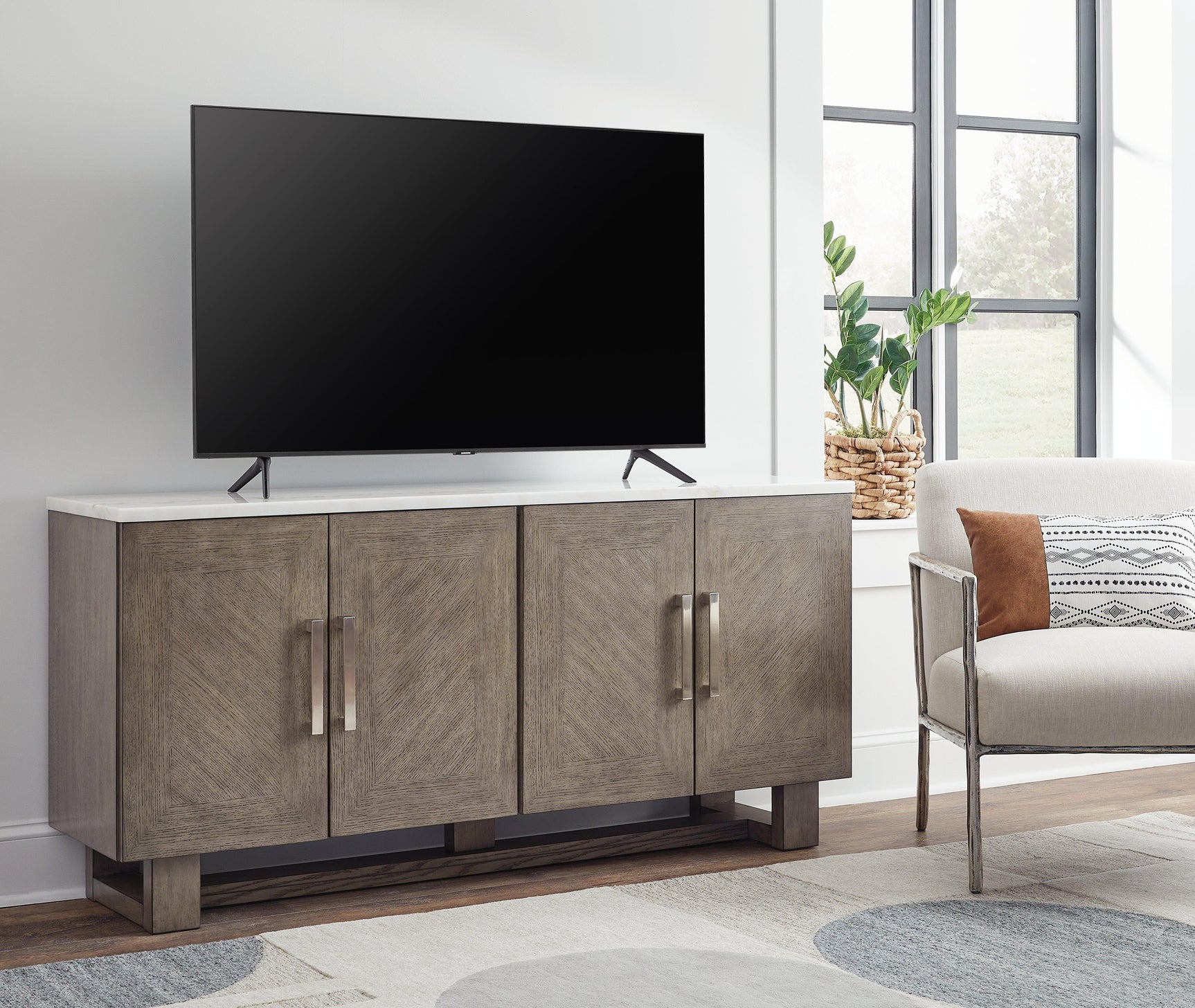 Loyaska Grayish Brown/White 68" TV Stand - Ella Furniture