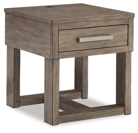 Loyaska Grayish Brown/White End Table - Ella Furniture
