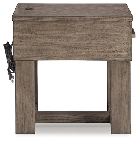 Loyaska Grayish Brown/White End Table - Ella Furniture