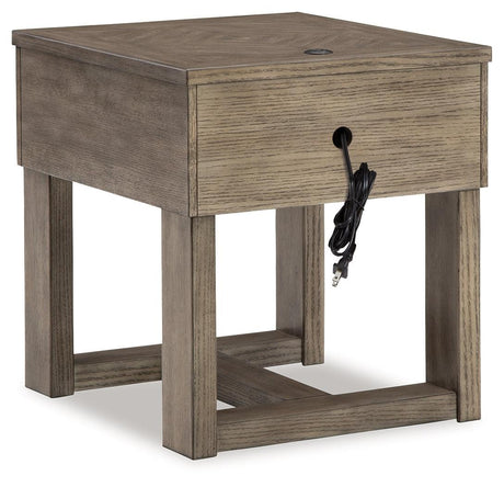 Loyaska Grayish Brown/White End Table - Ella Furniture