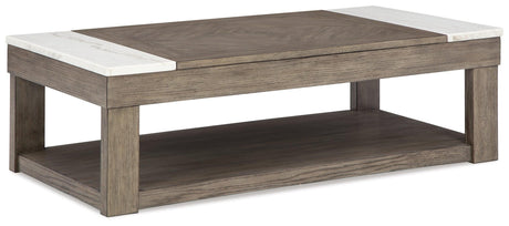 Loyaska Grayish Brown/White Lift-Top Coffee Table - Ella Furniture