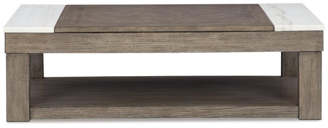 Loyaska Grayish Brown/White Lift-Top Coffee Table - Ella Furniture