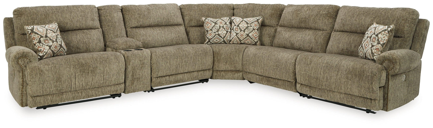 Lubec Taupe Chenille 6-Piece Power Reclining Sectional - Ella Furniture