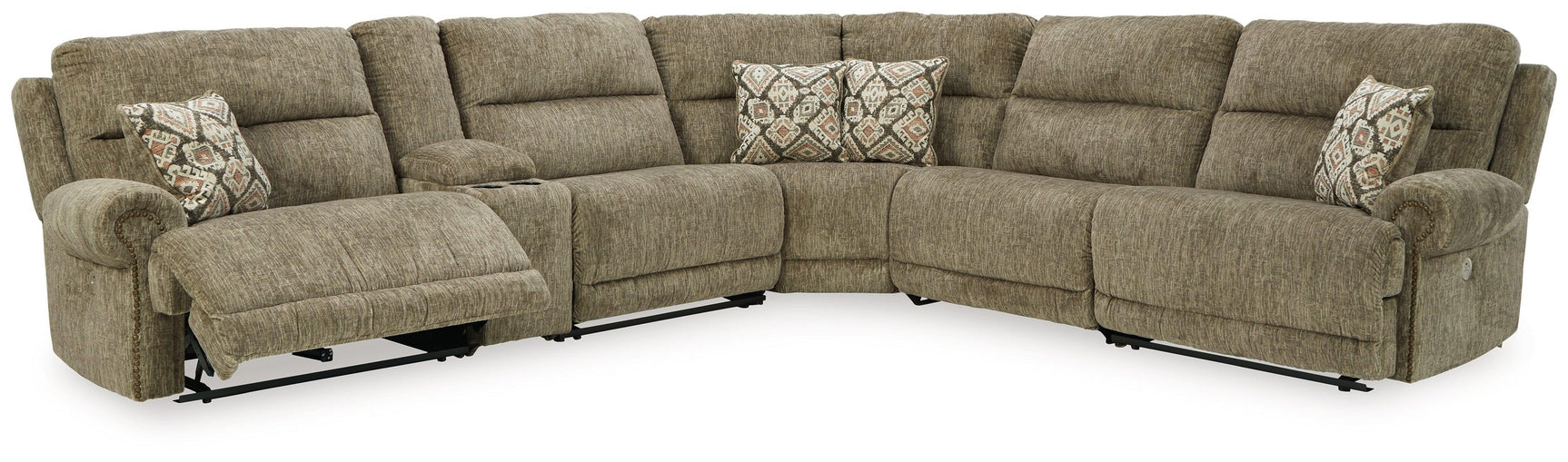 Lubec Taupe Chenille 6-Piece Power Reclining Sectional - Ella Furniture