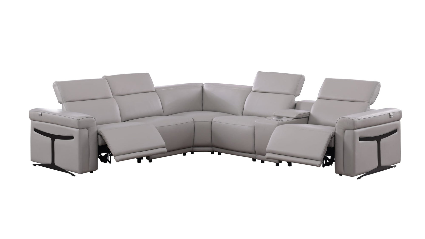 Lucca Light Grey 6-Piece Italian Leather Power Reclining Sectional with Storage Console and Adjustable Headrests view 2