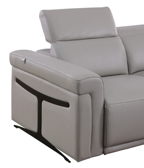 Lucca Light Grey 6-Piece Italian Leather Power Reclining Sectional with Storage Console and Adjustable Headrests view 3