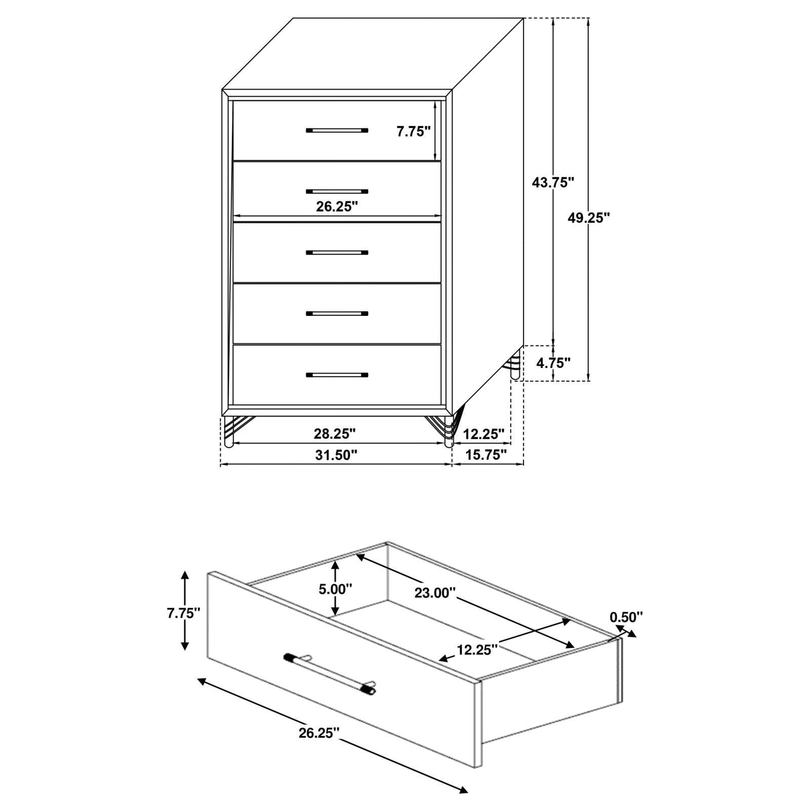 Lucia 5-Drawer Bedroom Chest White 224735 - Ella Furniture