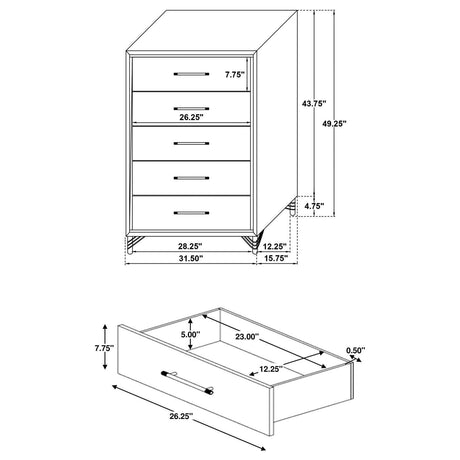 Lucia 5-Drawer Bedroom Chest White 224735 - Ella Furniture