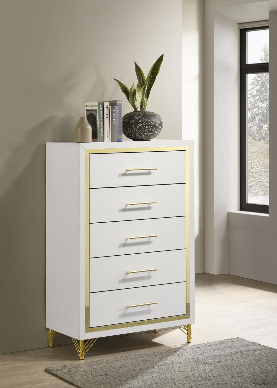 Lucia 5-Drawer Bedroom Chest White 224735 - Ella Furniture