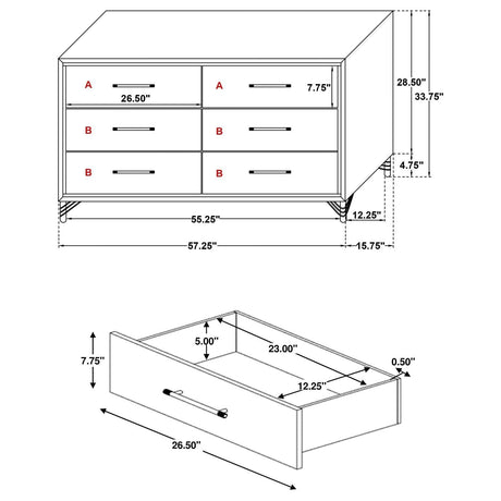 Lucia 6-Drawer Bedroom Dresser White 224733 - Ella Furniture