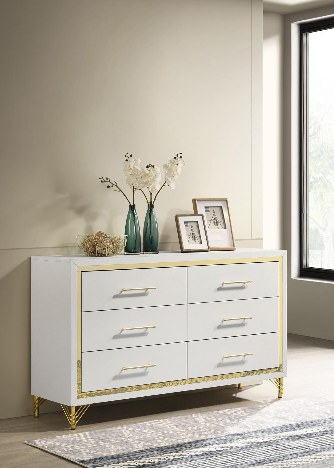 Lucia 6-Drawer Bedroom Dresser White 224733 - Ella Furniture