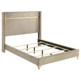 Lucia Upholstered Eastern King Wingback Panel Bed Beige 224731Ke - Ella Furniture