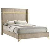 Lucia Upholstered Eastern King Wingback Panel Bed Beige 224731Ke - Ella Furniture