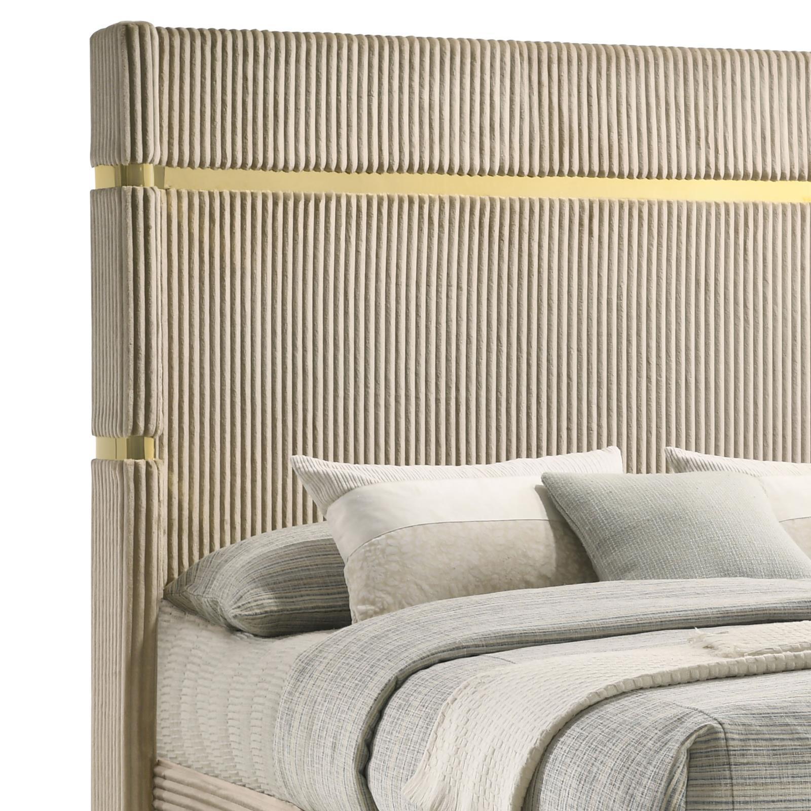 Lucia Upholstered Eastern King Wingback Panel Bed Beige 224731Ke - Ella Furniture