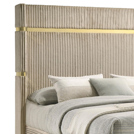 Lucia Upholstered Eastern King Wingback Panel Bed Beige 224731Ke - Ella Furniture