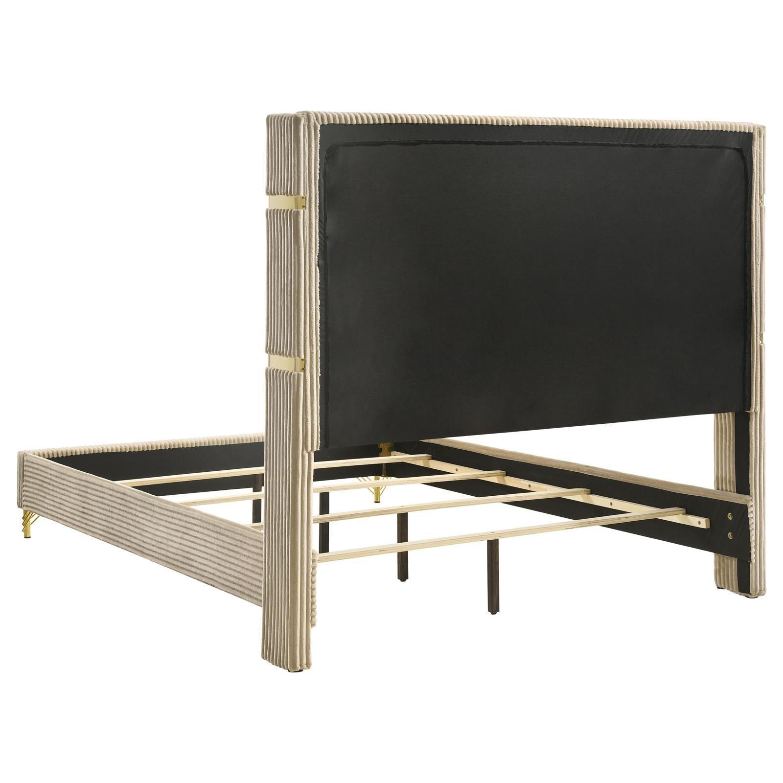 Lucia Upholstered Queen Wingback Panel Bed Beige 224731Q - Ella Furniture